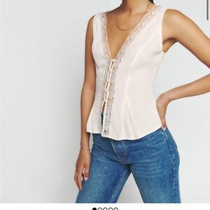 NEW Reformation Cristina Lace Detail Top - Gossamer Ivory
